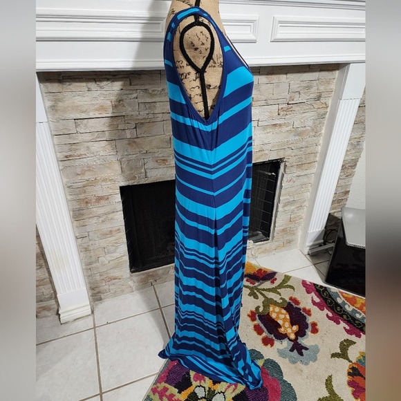 Calvin Klein blue and turquoise striped super soft beachy maxi dress size 14 - Picture 2 of 5